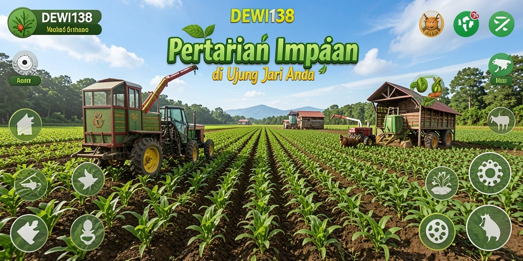 Screenshot gameplay DEWI138 menunjukkan petak ladang dan tanaman subur yang tumbuh.