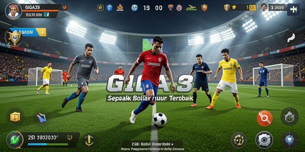 Tampilan gameplay GIGA33 dengan aksi sepak bola yang memukau.