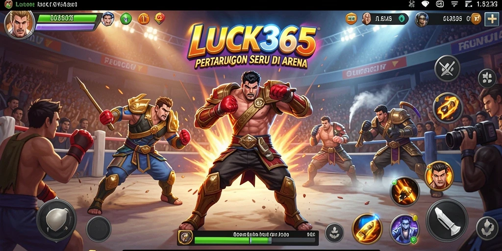 Screenshot gameplay LUCK365 yang menunjukkan pertarungan intens antar karakter.