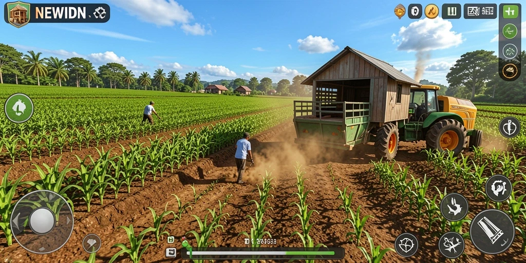 Tampilan gameplay NEWIDN yang menampilkan aktivitas pertanian yang seru.