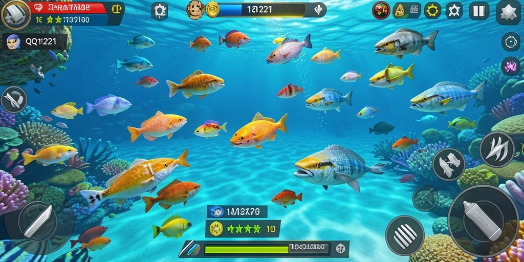 Screenshot gameplay QQ1221 dengan aksi tembak ikan seru.
