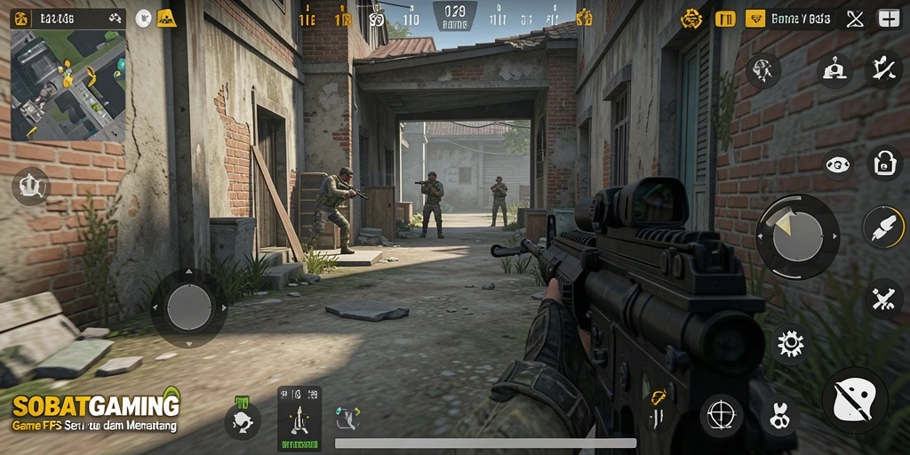 Tampilan gameplay seru dalam pertempuran FPS menegangkan.